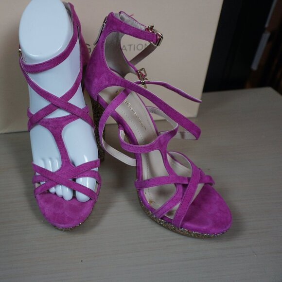 BCBG PINK SUEDE STRAPPY HIGH HEEL SANDALS - Picture 1 of 6